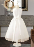 Heidy A-Line Tea-length Flower Girl Dress - Satin/Tulle Sleeveless Scoop Neck UKP0015773