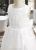 Fiona A-Line Floor-length Flower Girl Dress - Tulle Sleeveless Scoop Neck With Lace/Flower(s)/Bow(s) UKP0015775