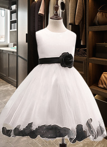 Clara Ball Gown Knee-length Flower Girl Dress - Cotton Blends Sleeveless Scoop Neck With Flower(s)/Bow(s) UKP0015776