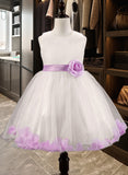 Clara Ball Gown Knee-length Flower Girl Dress - Cotton Blends Sleeveless Scoop Neck With Flower(s)/Bow(s) UKP0015776