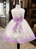 Clara Ball Gown Knee-length Flower Girl Dress - Cotton Blends Sleeveless Scoop Neck With Flower(s)/Bow(s) UKP0015776