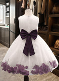 Clara Ball Gown Knee-length Flower Girl Dress - Cotton Blends Sleeveless Scoop Neck With Flower(s)/Bow(s) UKP0015776