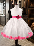 Clara Ball Gown Knee-length Flower Girl Dress - Cotton Blends Sleeveless Scoop Neck With Flower(s)/Bow(s) UKP0015776