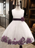 Clara Ball Gown Knee-length Flower Girl Dress - Cotton Blends Sleeveless Scoop Neck With Flower(s)/Bow(s) UKP0015776