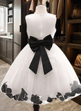 Clara Ball Gown Knee-length Flower Girl Dress - Cotton Blends Sleeveless Scoop Neck With Flower(s)/Bow(s) UKP0015776