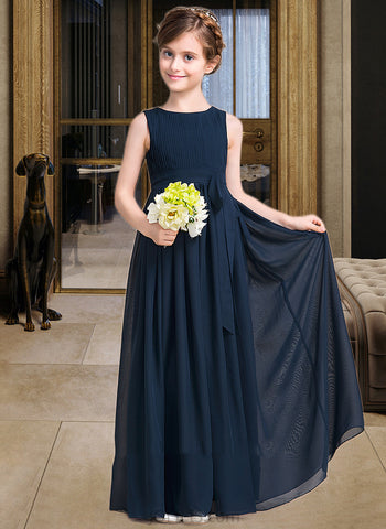 Anaya Empire Floor-length Flower Girl Dress - Chiffon Sleeveless Scoop Neck With Bow(s) UKP0015781