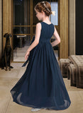 Anaya Empire Floor-length Flower Girl Dress - Chiffon Sleeveless Scoop Neck With Bow(s) UKP0015781