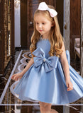 Shayna Ball-Gown/Princess Knee-length Flower Girl Dress - Satin Sleeveless Scoop Neck With Bow(s) UKP0015782