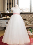 Cornelia Ball-Gown/Princess Floor-length Flower Girl Dress - Lace Sleeveless Scoop Neck With Lace/Sash UKP0015784