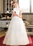 Cornelia Ball-Gown/Princess Floor-length Flower Girl Dress - Lace Sleeveless Scoop Neck With Lace/Sash UKP0015784