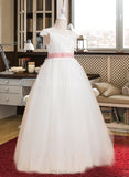 Cornelia Ball-Gown/Princess Floor-length Flower Girl Dress - Lace Sleeveless Scoop Neck With Lace/Sash UKP0015784