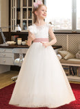 Cornelia Ball-Gown/Princess Floor-length Flower Girl Dress - Lace Sleeveless Scoop Neck With Lace/Sash UKP0015784