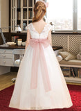 Cornelia Ball-Gown/Princess Floor-length Flower Girl Dress - Lace Sleeveless Scoop Neck With Lace/Sash UKP0015784