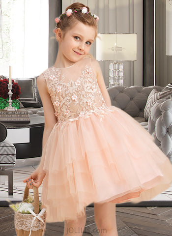 Maddison Ball-Gown/Princess Knee-length Flower Girl Dress - Tulle/Lace Sleeveless Scoop Neck With Lace/Beading UKP0015786