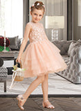 Maddison Ball-Gown/Princess Knee-length Flower Girl Dress - Tulle/Lace Sleeveless Scoop Neck With Lace/Beading UKP0015786