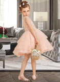 Maddison Ball-Gown/Princess Knee-length Flower Girl Dress - Tulle/Lace Sleeveless Scoop Neck With Lace/Beading UKP0015786