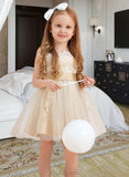 Makayla A-Line/Princess Knee-length Flower Girl Dress - Tulle/Lace Sleeveless Straps With Sash/Bow(s) (Undetachable sash) UKP0015789