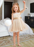 Makayla A-Line/Princess Knee-length Flower Girl Dress - Tulle/Lace Sleeveless Straps With Sash/Bow(s) (Undetachable sash) UKP0015789