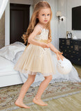 Makayla A-Line/Princess Knee-length Flower Girl Dress - Tulle/Lace Sleeveless Straps With Sash/Bow(s) (Undetachable sash) UKP0015789