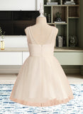 Leilani A-Line Knee-length Flower Girl Dress - Tulle Sleeveless V-neck With Ruffles/Beading UKP0015791