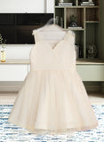 Leilani A-Line Knee-length Flower Girl Dress - Tulle Sleeveless V-neck With Ruffles/Beading UKP0015791