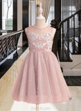 Sanaa A-Line Knee-length Flower Girl Dress - Tulle Sleeveless Scoop Neck With Lace/Beading UKP0015792