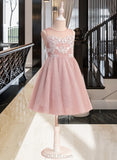 Sanaa A-Line Knee-length Flower Girl Dress - Tulle Sleeveless Scoop Neck With Lace/Beading UKP0015792