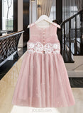 Sanaa A-Line Knee-length Flower Girl Dress - Tulle Sleeveless Scoop Neck With Lace/Beading UKP0015792