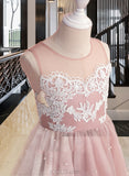 Sanaa A-Line Knee-length Flower Girl Dress - Tulle Sleeveless Scoop Neck With Lace/Beading UKP0015792