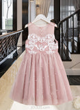 Sanaa A-Line Knee-length Flower Girl Dress - Tulle Sleeveless Scoop Neck With Lace/Beading UKP0015792