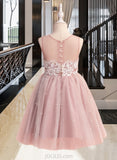 Sanaa A-Line Knee-length Flower Girl Dress - Tulle Sleeveless Scoop Neck With Lace/Beading UKP0015792