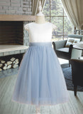 Rhianna A-Line Tea-length Flower Girl Dress - Satin/Tulle Sleeveless Scoop Neck With Lace/Bow(s) UKP0015793