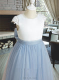 Rhianna A-Line Tea-length Flower Girl Dress - Satin/Tulle Sleeveless Scoop Neck With Lace/Bow(s) UKP0015793