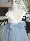 Rhianna A-Line Tea-length Flower Girl Dress - Satin/Tulle Sleeveless Scoop Neck With Lace/Bow(s) UKP0015793