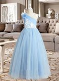 Pamela Ball-Gown/Princess Floor-length Flower Girl Dress - Satin/Tulle Sleeveless One-Shoulder With Lace/Bow(s) UKP0015797