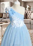 Pamela Ball-Gown/Princess Floor-length Flower Girl Dress - Satin/Tulle Sleeveless One-Shoulder With Lace/Bow(s) UKP0015797