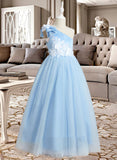 Pamela Ball-Gown/Princess Floor-length Flower Girl Dress - Satin/Tulle Sleeveless One-Shoulder With Lace/Bow(s) UKP0015797