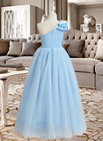 Pamela Ball-Gown/Princess Floor-length Flower Girl Dress - Satin/Tulle Sleeveless One-Shoulder With Lace/Bow(s) UKP0015797