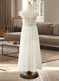 Claudia A-Line Floor-length Flower Girl Dress - Chiffon/Lace Sleeveless Square Neckline With Lace/Appliques UKP0015800