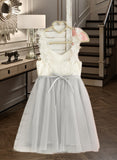 Alexia A-Line Knee-length Flower Girl Dress - Tulle/Lace Sleeveless V-neck UKP0015801