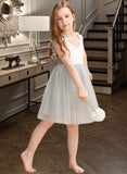 Alexia A-Line Knee-length Flower Girl Dress - Tulle/Lace Sleeveless V-neck UKP0015801