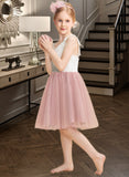 Alexia A-Line Knee-length Flower Girl Dress - Tulle/Lace Sleeveless V-neck UKP0015801