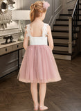 Alexia A-Line Knee-length Flower Girl Dress - Tulle/Lace Sleeveless V-neck UKP0015801