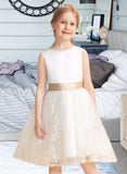 Alia A-Line/Princess Knee-length Flower Girl Dress - Satin/Lace Sleeveless Scoop Neck With Sash UKP0015802