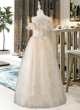 Madalynn A-Line Floor-length Flower Girl Dress - Tulle/Sequined Sleeveless Off-the-Shoulder With Lace UKP0015809