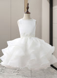 Margery Ball-Gown/Princess Court Train Flower Girl Dress - Organza/Satin Sleeveless Scoop Neck With Ruffles/Beading/Appliques UKP0015812