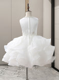 Margery Ball-Gown/Princess Court Train Flower Girl Dress - Organza/Satin Sleeveless Scoop Neck With Ruffles/Beading/Appliques UKP0015812