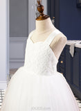 Ellen Ball-Gown/Princess Tea-length Flower Girl Dress - Satin/Tulle/Lace Sleeveless Straps With Bow(s) UKP0015813