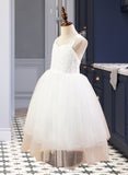 Ellen Ball-Gown/Princess Tea-length Flower Girl Dress - Satin/Tulle/Lace Sleeveless Straps With Bow(s) UKP0015813