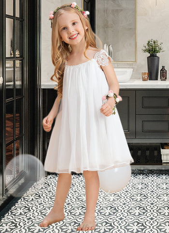 Lucy A-Line/Princess Tea-length Flower Girl Dress - Chiffon Sleeveless Scoop Neck With Lace UKP0015814